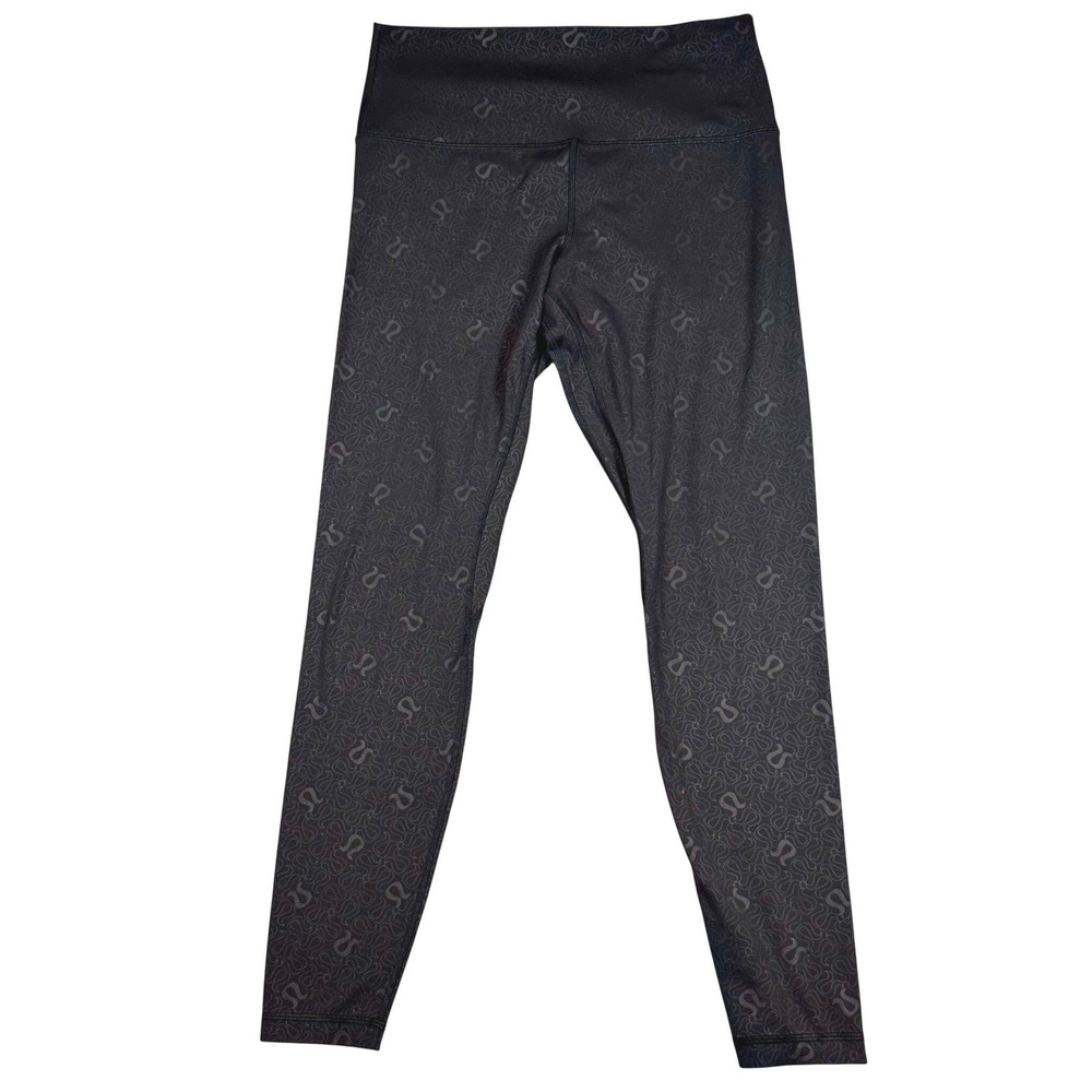 Lululemon Wunder Under Tight Womens 12 Black Embossed Swirl Logo Yoga Leggings